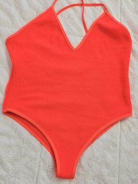 Primark Neon Coral Textured One-Piece Swimsuit Size XL